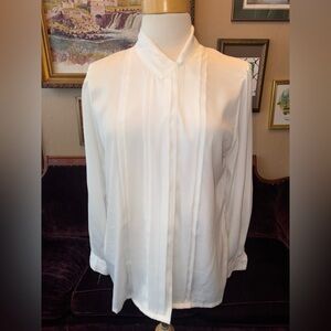 Vintage Nicola Silky Polyester White Blouse w/ Unique Collar - L/XL
